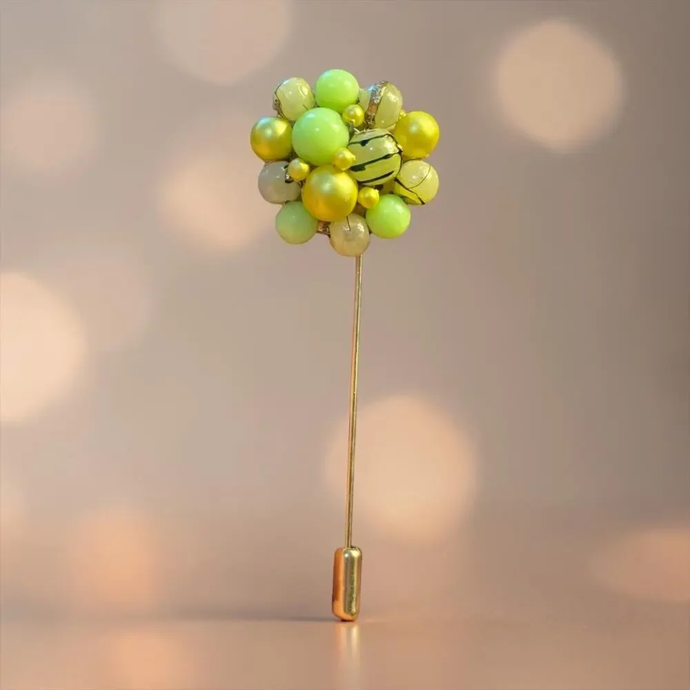 Lime Green & Yellow Bead Cluster Stick Pin Handmade from Single Vintage Earring